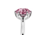 Fancy Pink Round Cut Diamond Solitaire Cathedral Ring Set in Silver with Prong Setting
