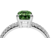 Emerald Cut Three Row Pave Engagement Ring Setting for a Fancy Green Lab-Grown Diamond | Double Claws | Sterling Silver