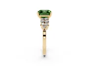 Asscher Cut Side Stone Engagement Ring Setting for a Fancy Green Lab-Grown Diamond | Shoulder Clusters | Yellow Gold