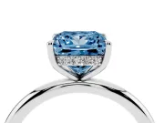 Fancy Blue Princess Cut Diamond Solitaire Ring Set in Platinum with Thin Band and Prong Setting