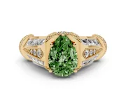 Fancy Green Pear Cut Diamond Vintage-Inspired Milgrain Ring Set in Yellow gold with Accent Split Shank
