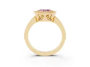 Heart-Shaped Double Milgrain Halo Engagement Ring Setting for a Fancy Pink Lab-Grown Diamond | Pave Band | Yellow Gold