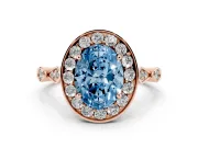 Oval Halo Engagement Ring Setting for a Fancy Blue Lab-Grown Diamond | Bezel Stations | Rose Gold
