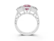 Princess Cut Three Stone Engagement Ring Setting for a Fancy Pink Lab-Grown Diamond | Beaded Shoulders | Platinum