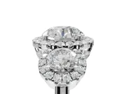 Round Three Stone Halo Engagement Ring Setting | Haloed Side Stones | Sterling Silver