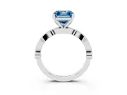 Fancy Blue Asscher Cut Diamond Solitaire Engagement Ring Set in Silver with Milgrain Bezel Accent Band