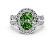 Oval Scalloped Halo Engagement Ring Setting for a Fancy Green Lab-Grown Diamond | Double Row Band | White Gold