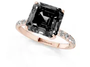 Asscher Cut Pavé Solitaire Engagement Ring Setting for a Black Center | Slim Band | Rose Gold