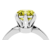 Fancy Yellow Asscher Cut Diamond Solitaire Engagement Ring Set in Silver with Slim Tapered Solitaire Band