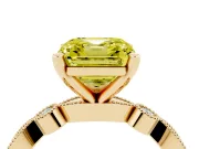Fancy Yellow Asscher Cut Diamond Solitaire Engagement Ring Set in Yellow gold with Milgrain Bezel Accent Band