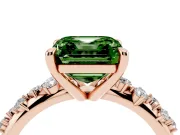 Fancy Green Asscher Cut Diamond Solitaire Vine Band Ring Set in Rose gold with Round Accents and Prong Setting