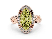 Fancy Yellow Marquise Cut Diamond Halo Ring Set in Rose gold with Scrollwork Band and Prong Setting