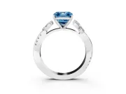 Fancy Blue Asscher Cut Diamond Floral Vine Solitaire Engagement Ring Set in Platinum with Marquise Leaves