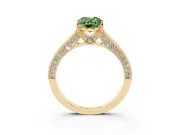 Oval Vintage Hidden Halo Engagement Ring Setting for a Fancy Green Lab-Grown Diamond | Milgrain Pave Band | Yellow Gold