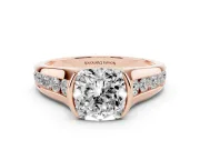 Cushion Cut Half Bezel Solitaire Engagement Ring Setting | Graduated Channel Band | Rose Gold