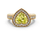 Fancy Yellow Heart Cut Diamond Halo Ring Set in Yellow gold with Round Accent Halo, Pavé Band and Prong Setting