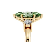 Fancy Green Three-Stone Marquise Cut Diamond Ring Set in Yellow gold with Prong Setting and Plain Band