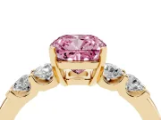 Fancy Pink Cushion Cut Diamond Five-Stone Prong Set Engagement Ring Set in Yellow gold with Channel Band