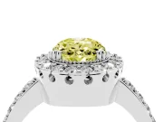 Fancy Yellow Oval Cut Diamond Halo Ring Set in Platinum with Pavé Shank and Prong Setting