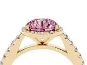 Round Halo Pavé Engagement Ring Setting for a Fancy Pink Lab-Grown Diamond | Yellow Gold