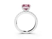 Fancy Pink Asscher Cut Diamond Pavé Band Solitaire Set in White gold with Prong Setting