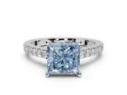 Princess Cut Pavé Solitaire Engagement Ring Setting for a Fancy Blue Lab-Grown Diamond | Crossover Gallery | Platinum