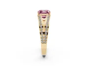 Fancy Pink Asscher Cut Diamond Split Shank Ring Set in Yellow gold with Pavé Band and Prong Setting