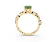 Fancy Green Oval Cut Diamond Solitaire Ring Set in Yellow gold with Twisted Marquise Accent Band