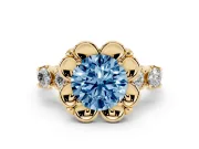 Round Floral Engagement Ring Setting for a Fancy Blue Lab-Grown Diamond | Petal Frame | Yellow Gold