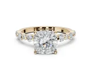Cushion Cut Pavé Solitaire Engagement Ring Setting | Alternating Accents | Yellow Gold