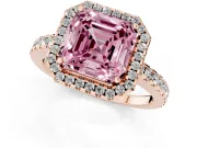 Asscher Cut Pave Halo Engagement Ring Setting for a Fancy Pink Lab-Grown Diamond | Rose Gold