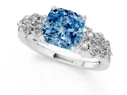 Cushion Cut Side Stone Engagement Ring Setting for a Fancy Blue Lab-Grown Diamond | Two-Row Shoulder Clusters | Platinum