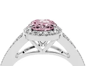 Oval Halo Engagement Ring Setting for a Fancy Pink Lab-Grown Diamond | V-Split Pavé Band | Platinum