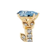 Fancy Blue Pear Cut Diamond Solitaire Leaf-Inspired Ring Set in Yellow gold with Pavé Band and Prong Setting