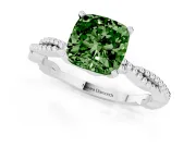Fancy Green Cushion Cut Diamond Solitaire Ring Set in Silver with Twisted Band and Bead Prong Setting