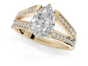 Pear-Shaped Split Shank Pavé Engagement Ring Setting | Engraved Leaf Sides | Yellow Gold