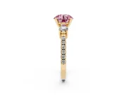 Round Three Stone Pavé Engagement Ring Setting for a Fancy Pink Lab-Grown Diamond | Round Side Stones | Yellow Gold