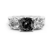 Cushion Cut Three Stone Engagement Ring Setting for a Black Center | Round Side Stones | Sterling Silver