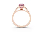 Fancy Pink Radiant Cut Diamond Solitaire Engagement Ring Set in Rose gold with Prong Setting and Tapered Band