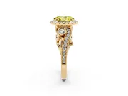 Oval Vintage Halo Engagement Ring Setting for a Fancy Yellow Lab-Grown Diamond | Bezel Shoulder Accents | Yellow Gold