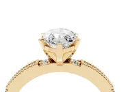 Marquise Cut Diamond Solitaire Ring Set in Yellow gold with Slim Pavé Band and Prong Setting