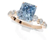Radiant Cut Graduated Side Stone Engagement Ring Setting for a Fancy Blue Lab-Grown Diamond | Rose Gold