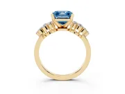 Fancy Blue Asscher Cut Diamond Cluster Engagement Ring Set in Yellow gold with Pavé Band and Prong Setting