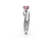 Fancy Pink Princess Cut Diamond Solitaire Twist Band Ring Set in Platinum with Pavé Setting and Prong Head