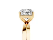 Cushion Cut Diamond Solitaire Engagement Ring Set in Yellow gold with Flat Band and Prong Setting