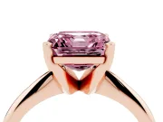 Fancy Pink Asscher Cut Diamond Solitaire Ring Set in Rose gold with Prong Setting on a Plain Round Band