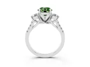 Fancy Green Three-Stone Round Cut Diamond Pavé Band Ring Set in Silver with Prong-Set Trio