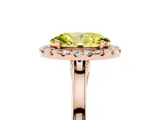 Fancy Yellow Oval Cut Halo Round Diamond Solitaire Ring Set in Rose gold with Pavé Band and Prong Setting