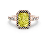 Radiant Cut Pave Halo Engagement Ring Setting for a Fancy Yellow Lab-Grown Diamond | Rose Gold