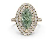 Fancy Green Marquise Lab-Grown Diamond Double Halo Statement Ring Set in Yellow Gold with Pavé Band